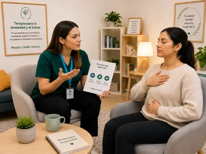 Persona practicando técnicas de relajación para manejar la ansiedad