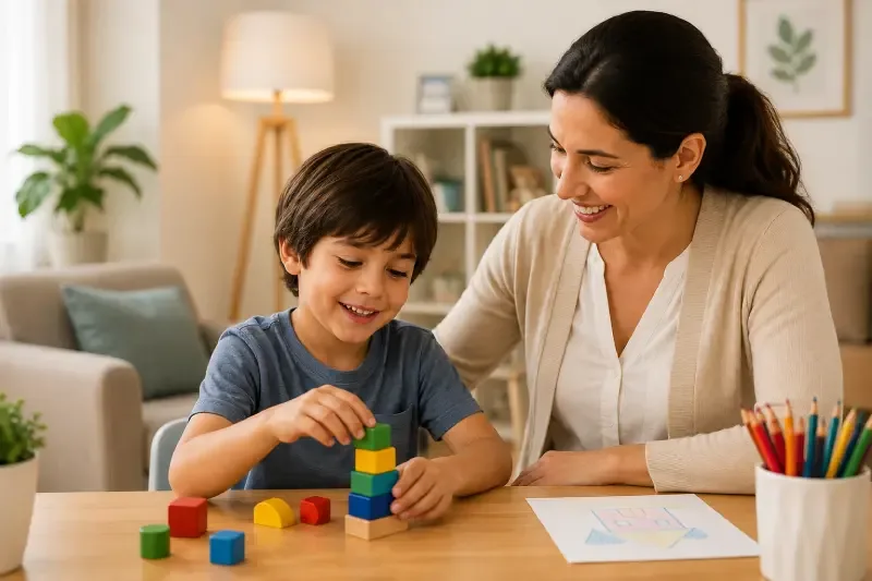Familia acompañando a su hijo en casa con rutinas y apoyo